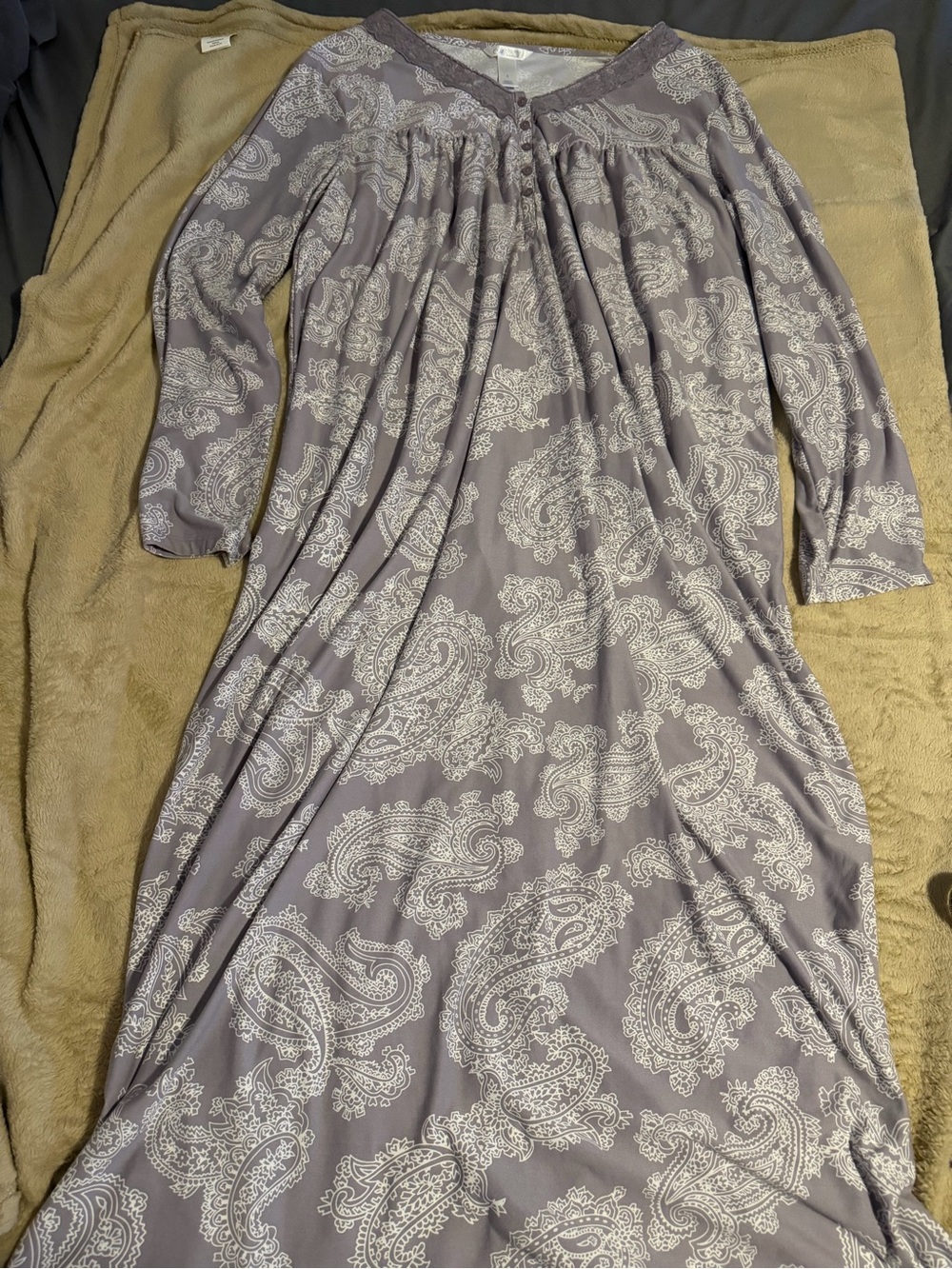 Adonna Sleepwear Purple Nightdress Nightgown Full Length Lace Collar Size L
